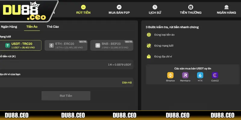 Hướng Dẫn Rút Tiền DU88 Nhanh Gọn, Bảo Mật Tuyệt Đối Đa dạng phương thức rút tiền DU88 nhanh chóng